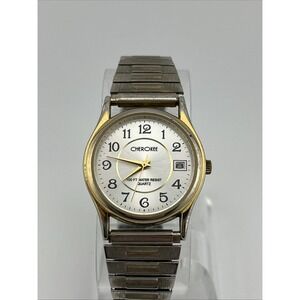 Cherokee Watch Men‎ 32mm Gold Case Silver Stretch Band- New Battery